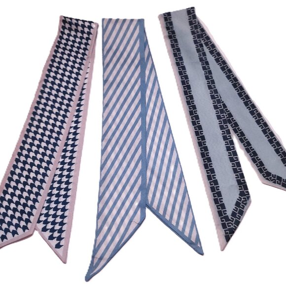 Set of 3 Purse Scarves NEW Headscarf slim sash blue - Picture 2 of 6